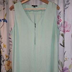 Roz & Ali Women's Top 3X Sleeveless Quarter Zip Mint Tank Career Casual Basic